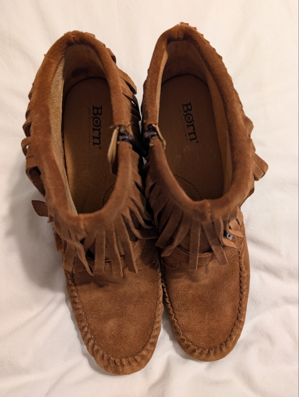 Born Thora Saddle Brown Suede Fringe Ankle Boots Size 10 New Without The Box - Picture 6 of 11